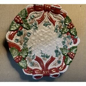 Fitz & Floyd Omnibus 1994 Classics Christmas Bows and Holly Plate, Read Details